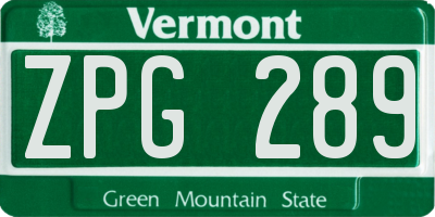 VT license plate ZPG289