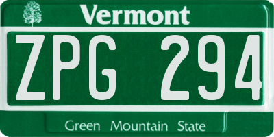 VT license plate ZPG294