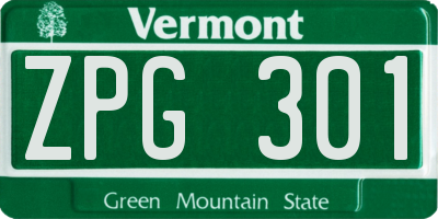 VT license plate ZPG301