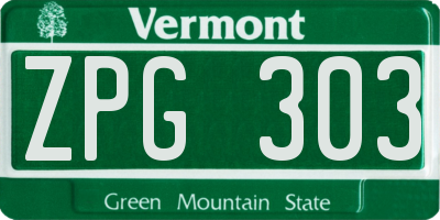 VT license plate ZPG303