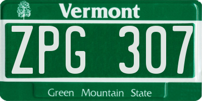 VT license plate ZPG307