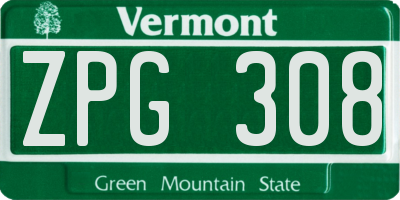 VT license plate ZPG308