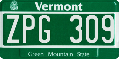 VT license plate ZPG309