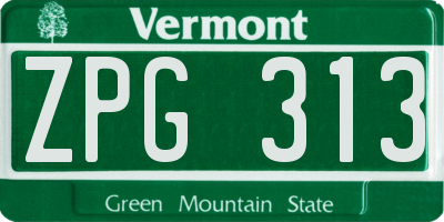 VT license plate ZPG313