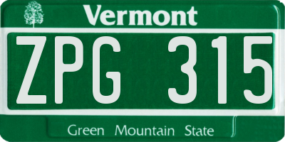 VT license plate ZPG315