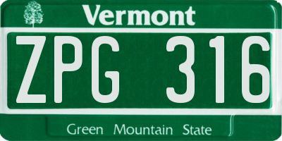 VT license plate ZPG316