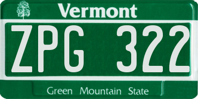 VT license plate ZPG322