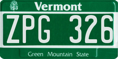 VT license plate ZPG326