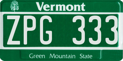 VT license plate ZPG333
