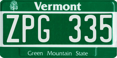 VT license plate ZPG335