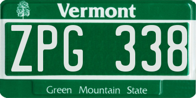 VT license plate ZPG338