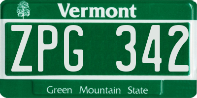 VT license plate ZPG342
