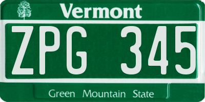 VT license plate ZPG345