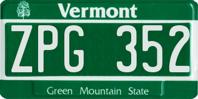 VT license plate ZPG352
