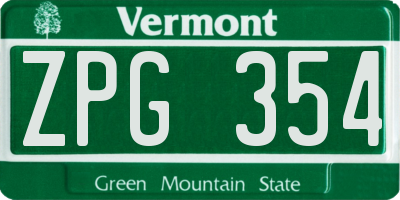 VT license plate ZPG354