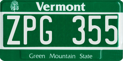VT license plate ZPG355