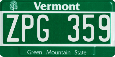 VT license plate ZPG359