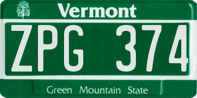 VT license plate ZPG374