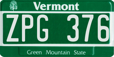 VT license plate ZPG376