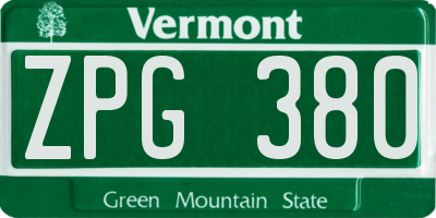 VT license plate ZPG380