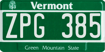 VT license plate ZPG385