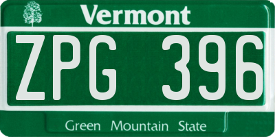 VT license plate ZPG396