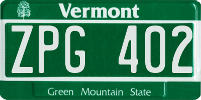 VT license plate ZPG402