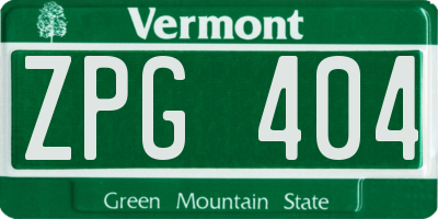 VT license plate ZPG404