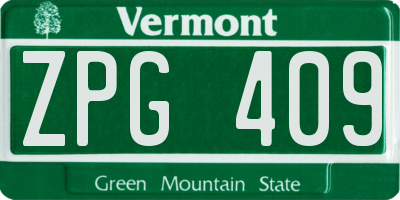 VT license plate ZPG409