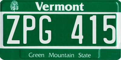VT license plate ZPG415