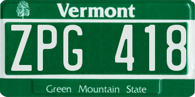 VT license plate ZPG418