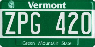 VT license plate ZPG420