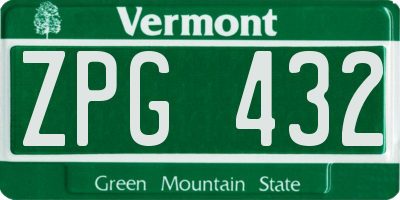 VT license plate ZPG432