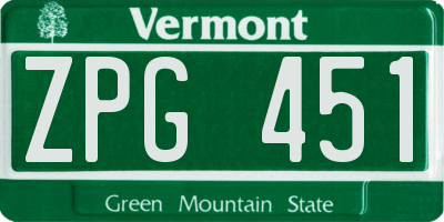 VT license plate ZPG451