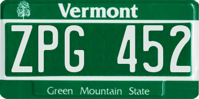 VT license plate ZPG452