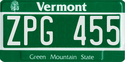VT license plate ZPG455