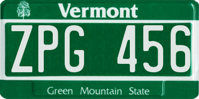 VT license plate ZPG456