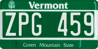 VT license plate ZPG459