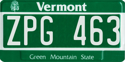 VT license plate ZPG463