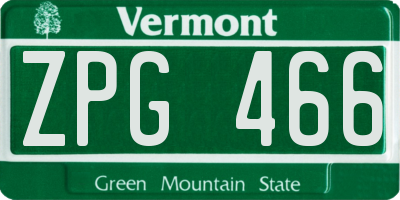 VT license plate ZPG466