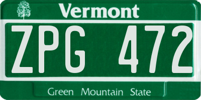 VT license plate ZPG472