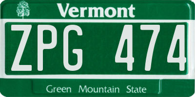 VT license plate ZPG474