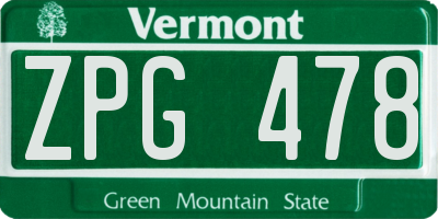 VT license plate ZPG478
