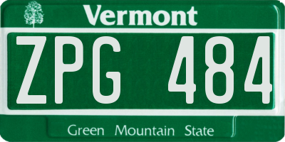 VT license plate ZPG484
