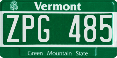 VT license plate ZPG485