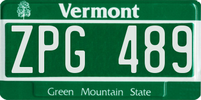 VT license plate ZPG489