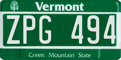 VT license plate ZPG494