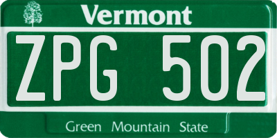 VT license plate ZPG502