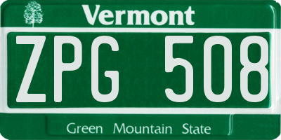 VT license plate ZPG508