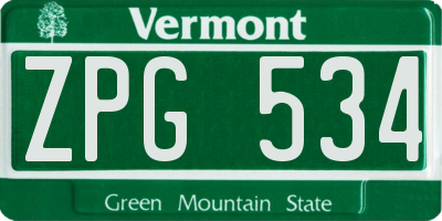 VT license plate ZPG534